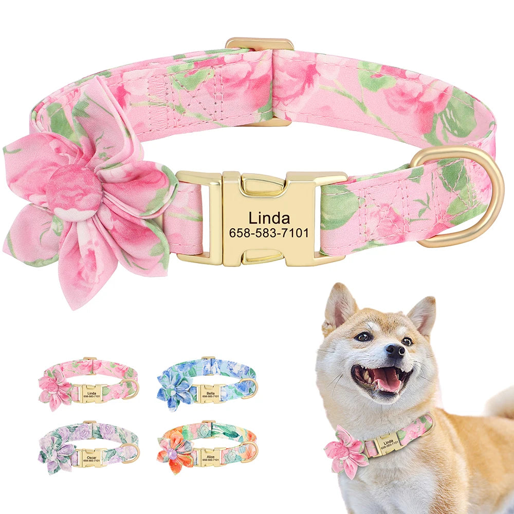 Coleira de Nylon Personalizada para Cães com Estampa Fofa, Gravação Grátis de Identificação, Ajustável
