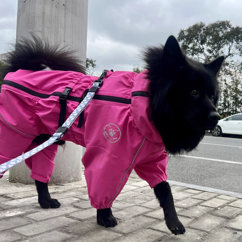 Waterproof Pet Dog Jacket Reflective Rain Dog Coat Red Dog Jumpsuits And Rompers Autumn Winter Dog Raincoat For Large Dogs