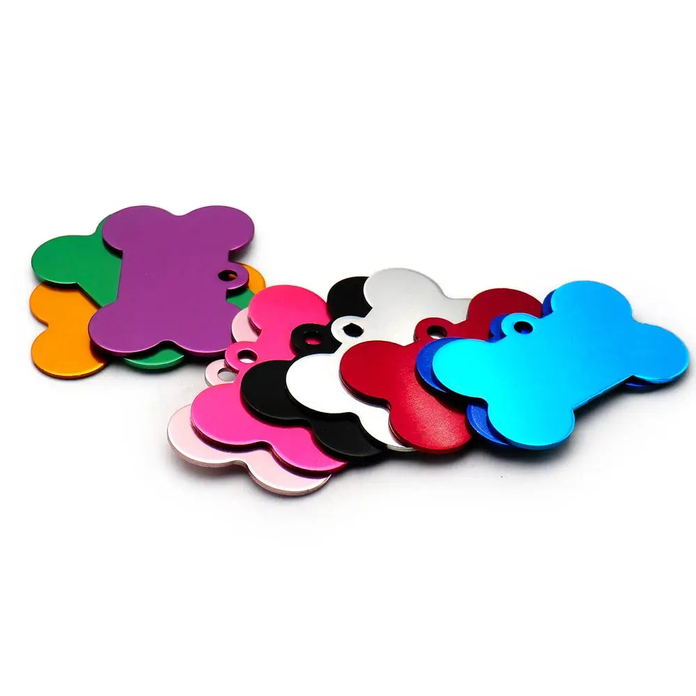 Wholesale 100Pcs Bone Dog ID Tag Engraving Pet Dog ID Tags Collars Bone Name Number Tags Customized Anodizing Aluminum Puppy Tag