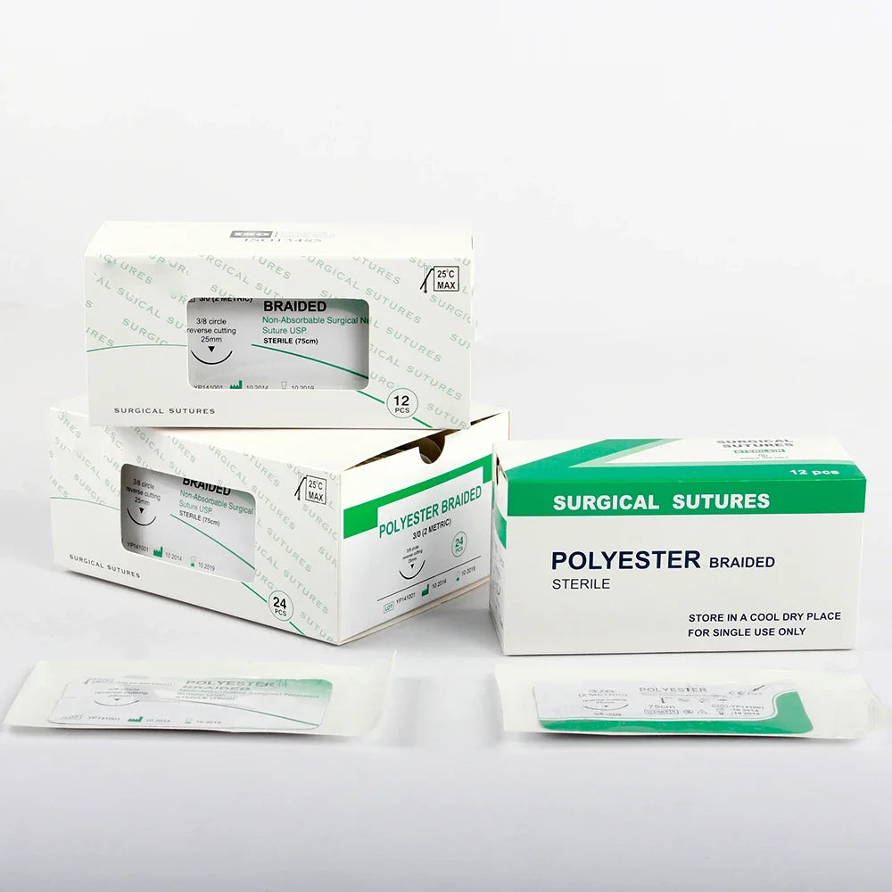 12pcs Absorbable Suture Thread Pet Dog Specific PGA 910 75CM 90CM With Needle 2/0 3/0 4/0 5/0 Teaching Clinic Hospital Exercises