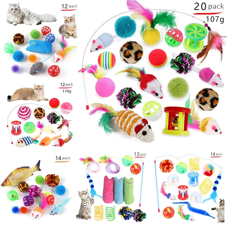 Kit Brinquedos para Gatos: Túnel Dobrável, Bolinhas de Rato e Peixe Interativo