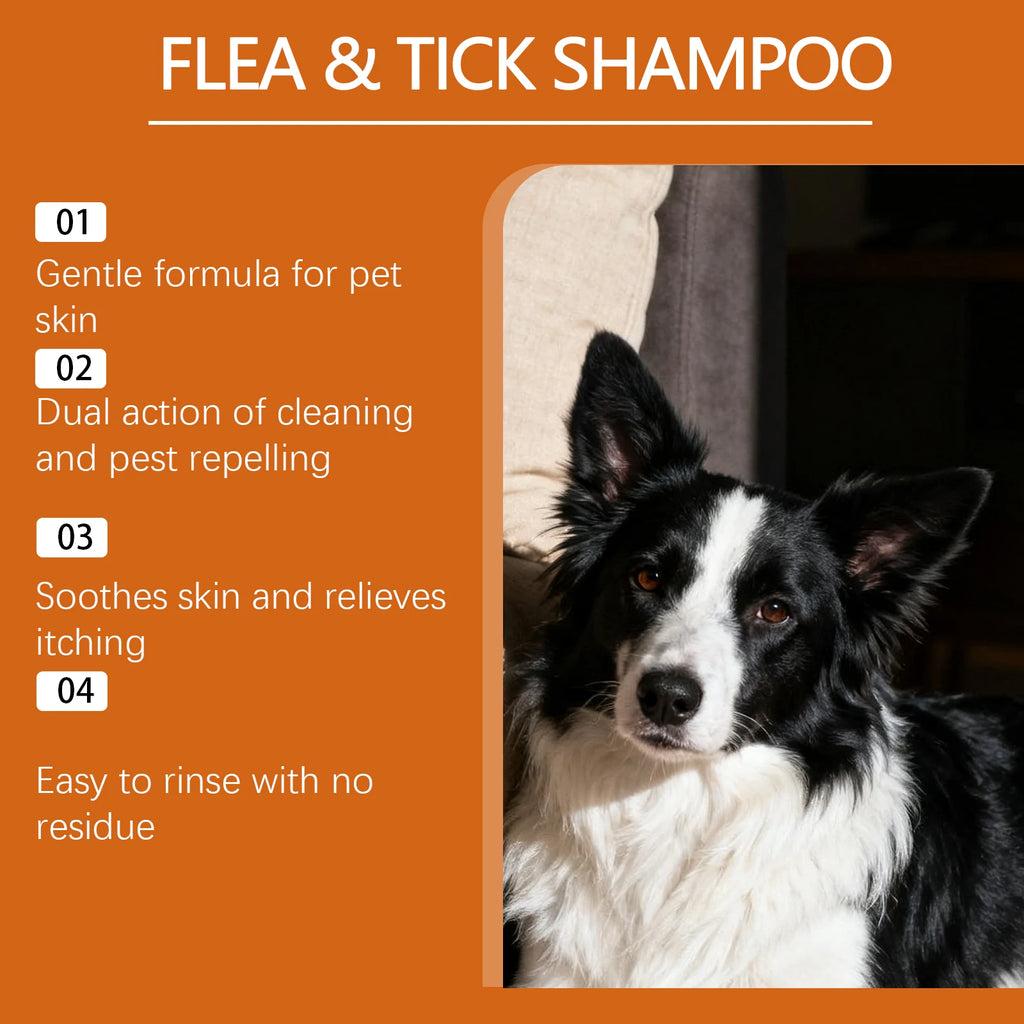 Anti Flea Tick Pet Shampoo Clean Fur Eliminate Fleas Ticks Repel Parasites Soothe Irritated Skin Gentle Dog Cat Grooming Shampoo