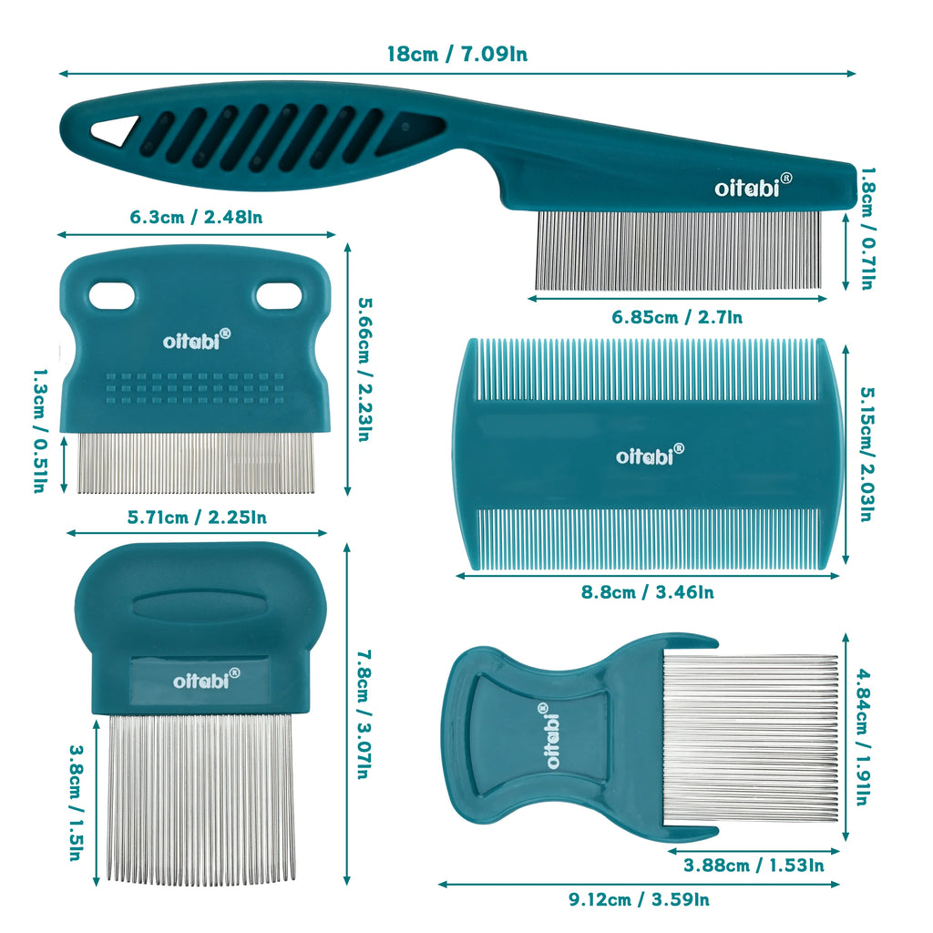 Oitabi 3/4/5/6Pcs Dog Grooming Comb Set, Pet Flea Lice Stainless Steel Cat Combs, 2-in-1 Double Sided Dogs Tear Stain Remover