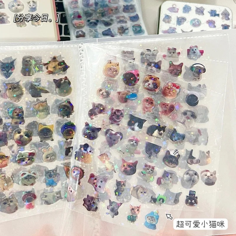 10pcs Cat Laser Stickers Memo Pet Glitter Waterproof Translucent Funny Stationery Cute Scrapbooking Materials Craft Supplies