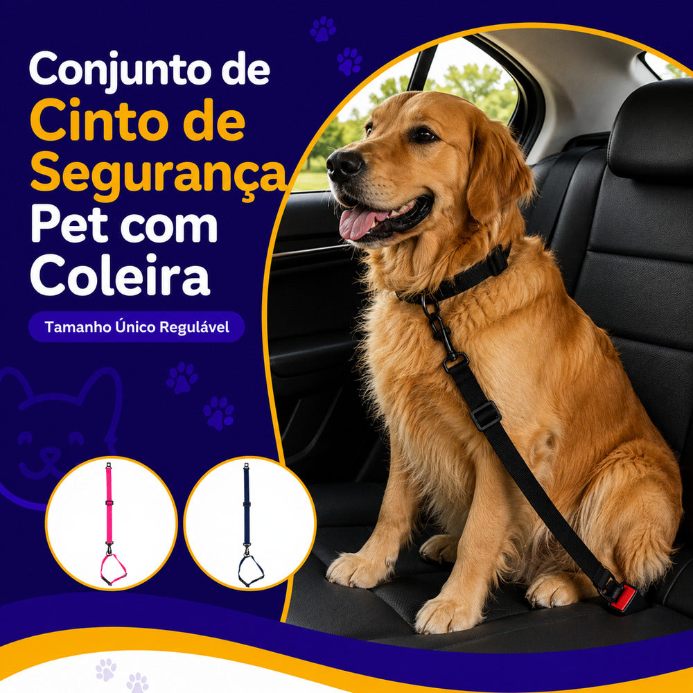 Conjunto Cinto de Segurança + Coleira Pet Simples