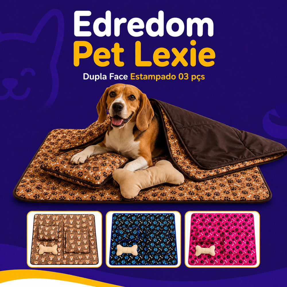 Edredom Pet Lexie Dupla Face Estampado 03 pçs